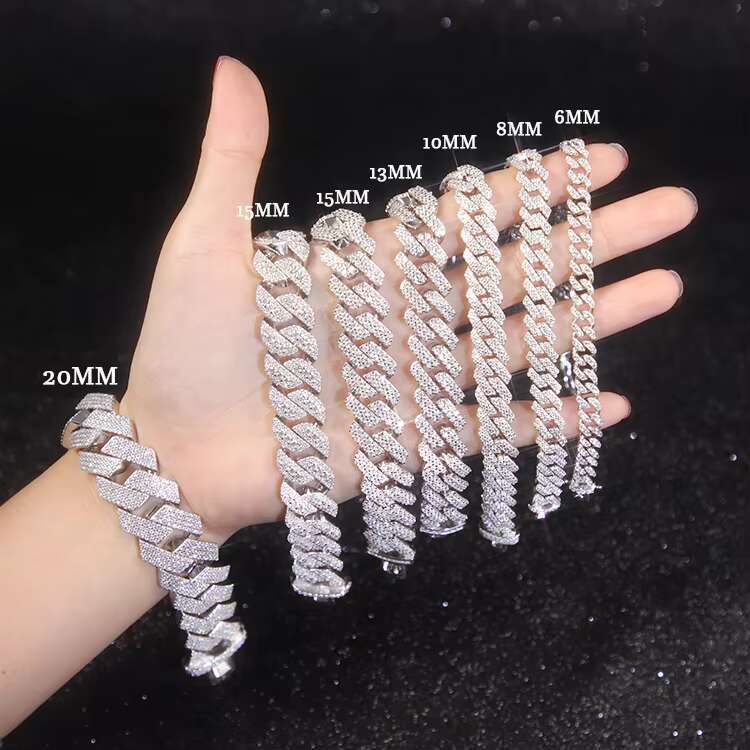 GRA Certificate 6mm~20mm Wide 18k Gold 925 Sterling Silver Pass the Diamond Tester Moissanite Diamond Cuban Link Chain Bracelets