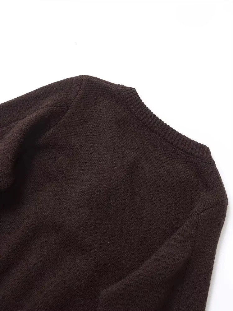 Womens Knit Cardigan Sweater ONeck Long Sleeve Chic Top with Golden Button Front Patch Pockets Fashion Outerwear 251107