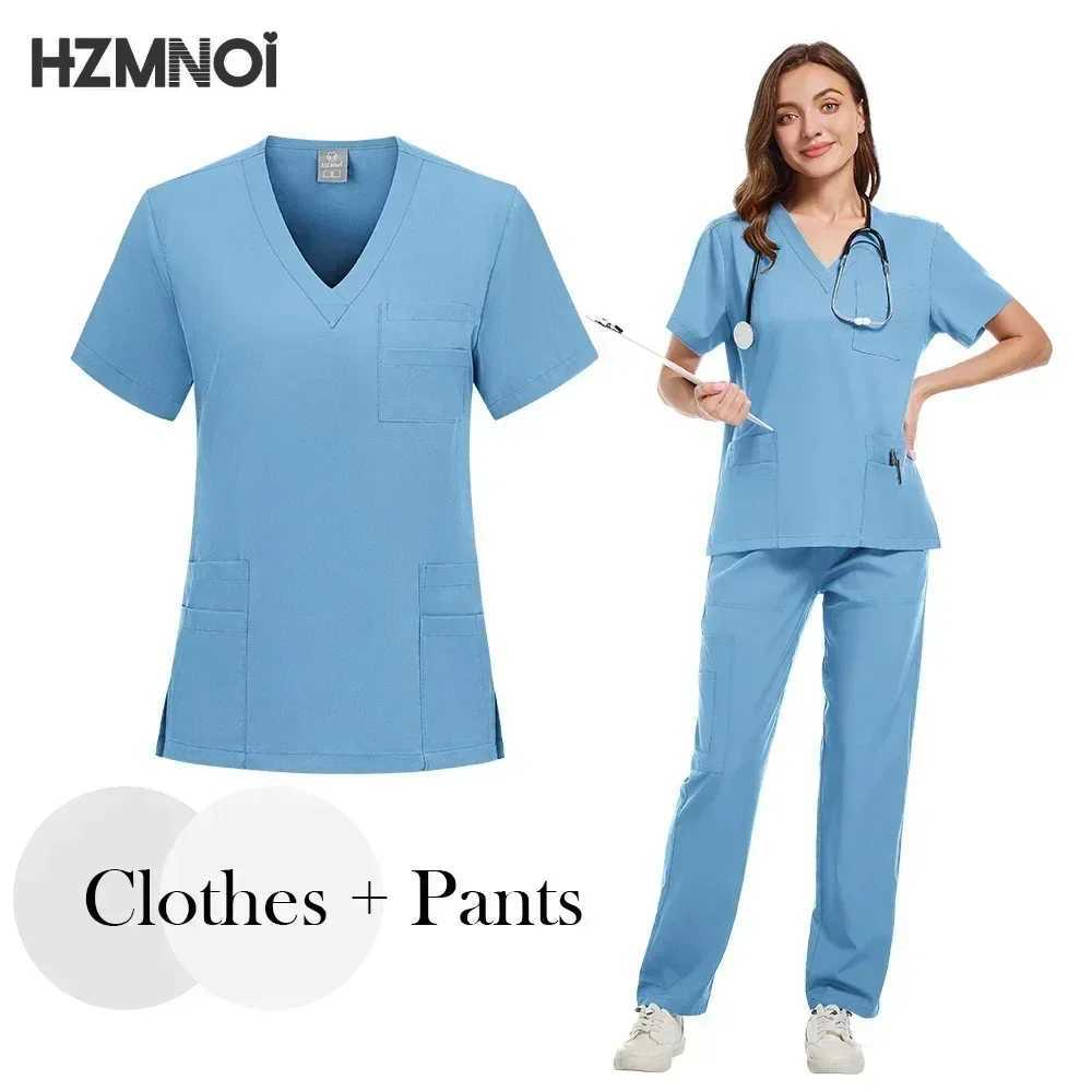 High Quty Nursing Scrubs Uniforms Sets Hot Sale Hospital Uniform Tops and Pants Set Medical Women Nurse Accessories X250410