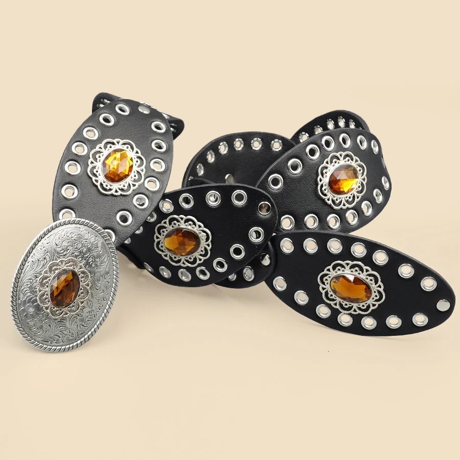 Black Vintage European Style Womens Belt - Rhinestone Inlaid Openwork Carving Wide Fashion Waist Accessory 251110