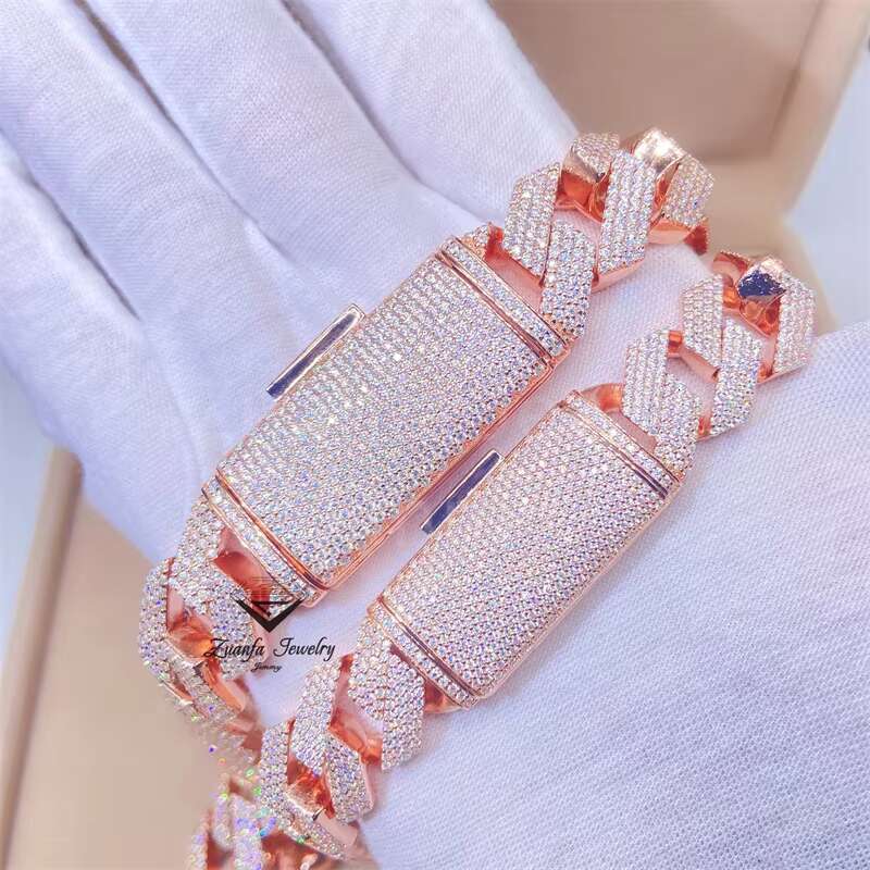 Hand Setting 15mm 4 Row High End Custom VVS1 Moissanite Diamond Lab Diamond Necklace Men