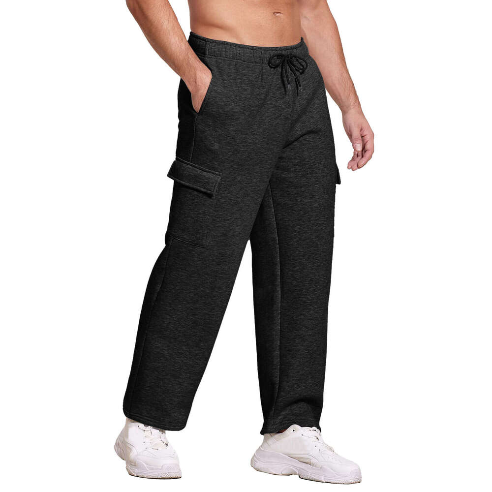 Winter Fleece-Lined Thickened European And American Multi-Pocket Pants Knitted Loose Men's Straight-Leg Casual Sweatpants a5bf 70d3