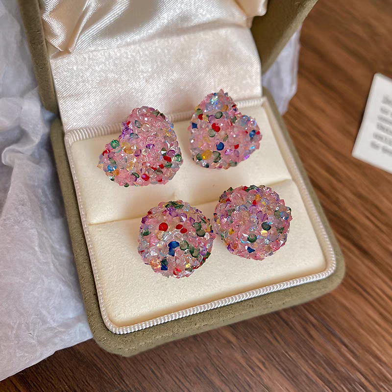Chic Colored Crystal Heart Earrings for Her - Sparkling Diamond Details Included