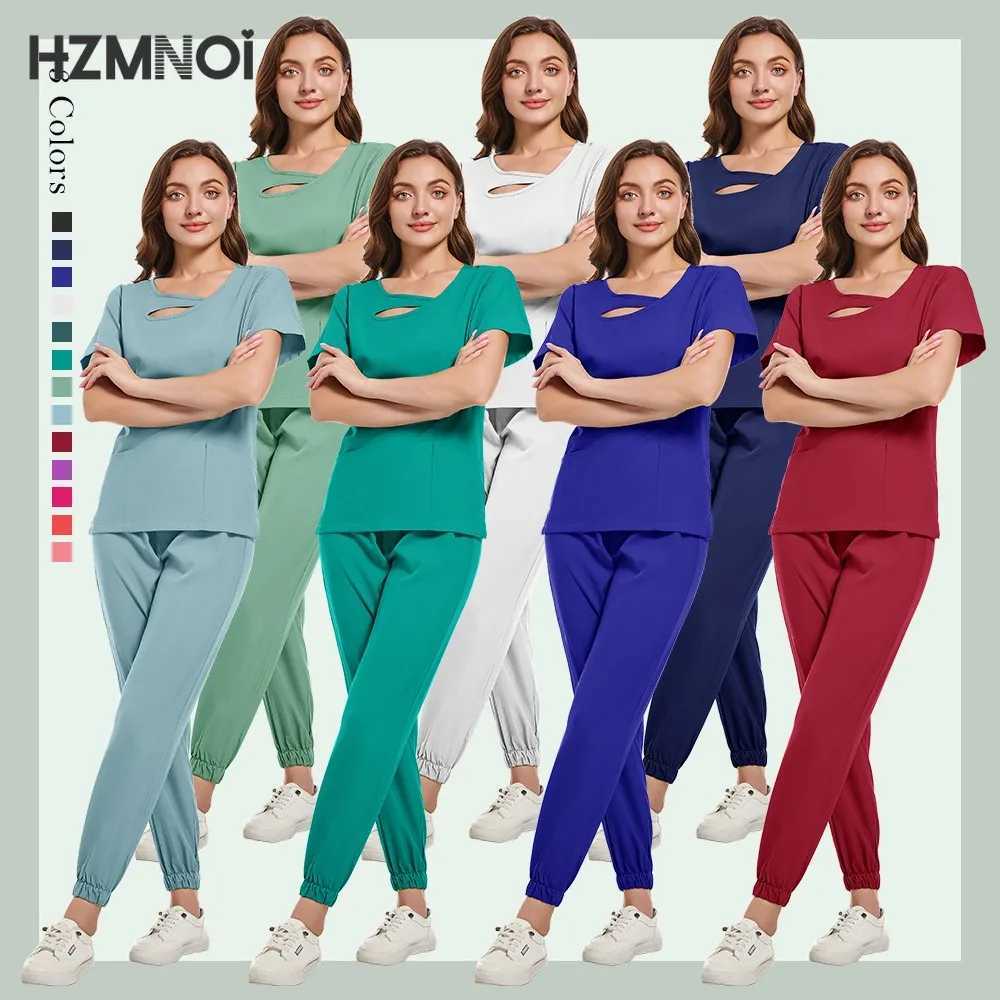 HZMNOI New Fashionable Scrub Designs Women Jogger Clinic Nurse Uniforms Medical Nursing Scrubs Uniforms Sets Hospital Uniforms X250410