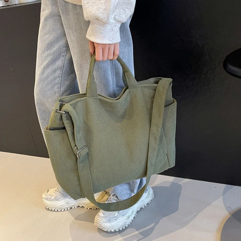 Solid Color Corduroy Tote Bag Fashion Large Capacity Shouder bag Casual Crossbody For School Travel striped ladies handbags 251110