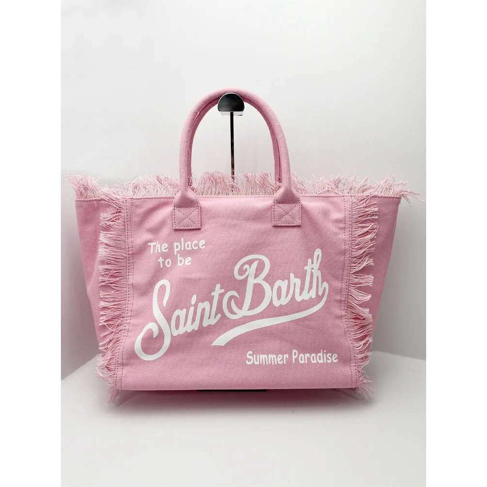 SAINT Barth2024 Commuter Practical New Women's High-Capacity Leisure Tourism Canvas Striped Handmade Tassel Handbag Tote Bag
