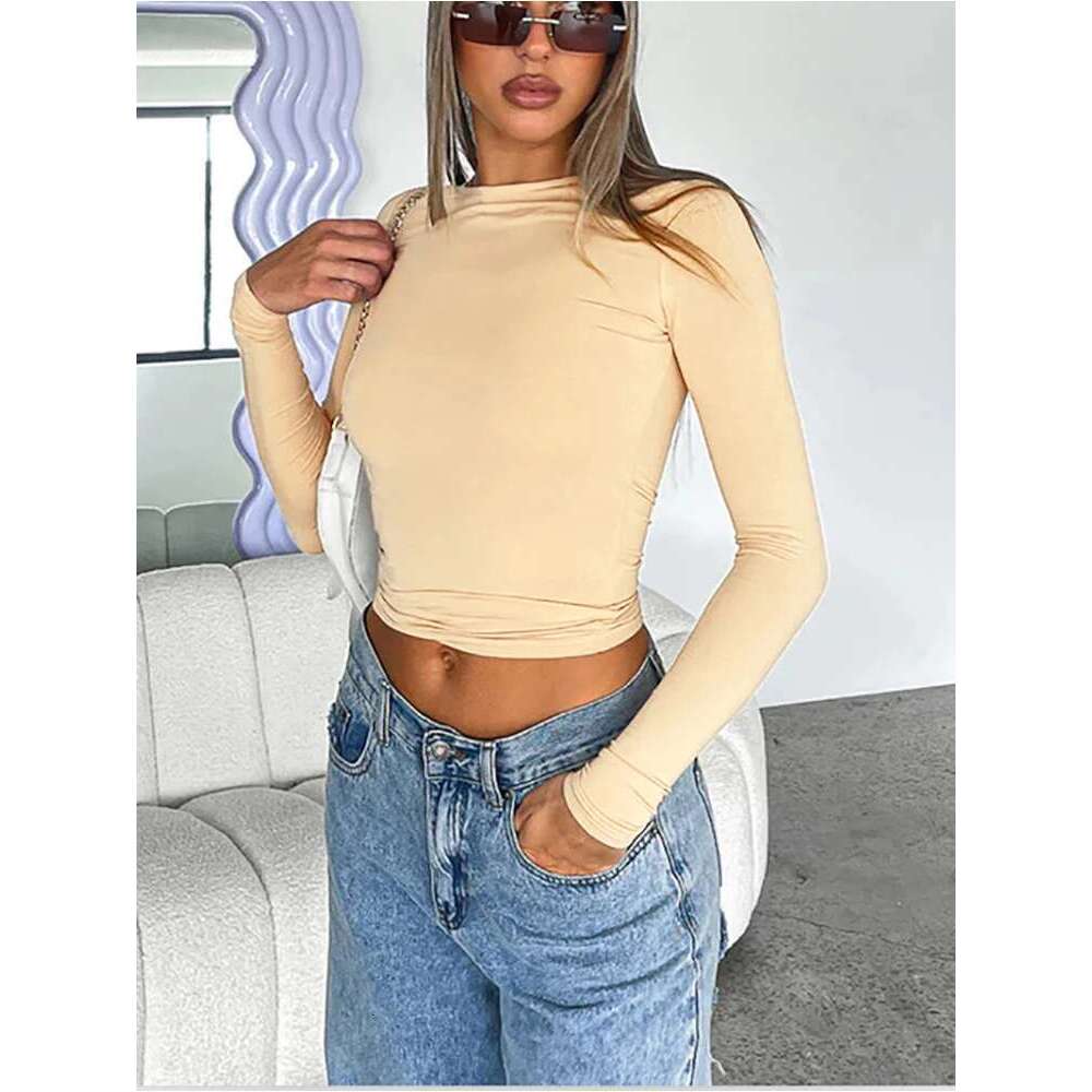 Women Long Sleeve T Shirt Spring Autumn Solid Slim Fit Casual Shirts Female Pullovers Basic Tee Y2k Clothes Streetwear Crop Tops