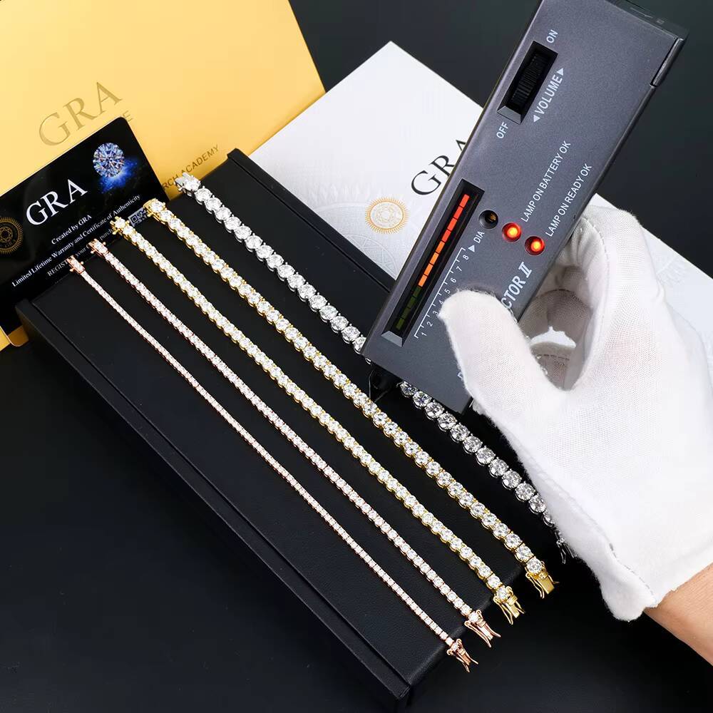 S925 Tennis Bracelet with Four Claws Set in 3mm DEF Color Round Brilliant Cut Moissanite Various Plated Colors for Selection