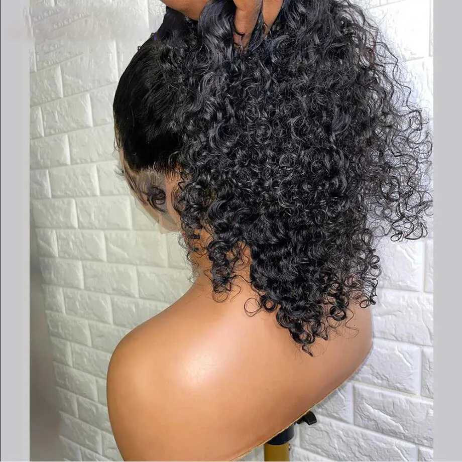 180 Density 26 inch Long Soft Black Kinky Curly Preplucked Lace Front Wig For Women Natural Hairline Wig With Baby Hair GluelessT251111
