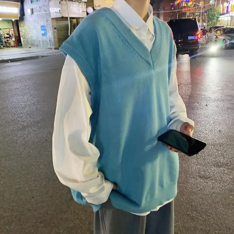 Mens sweater vest 5XL Korean preparatory style knitted sleeveless Vneck solid streetwear youthful and energetic simple fully matched top 250411Z