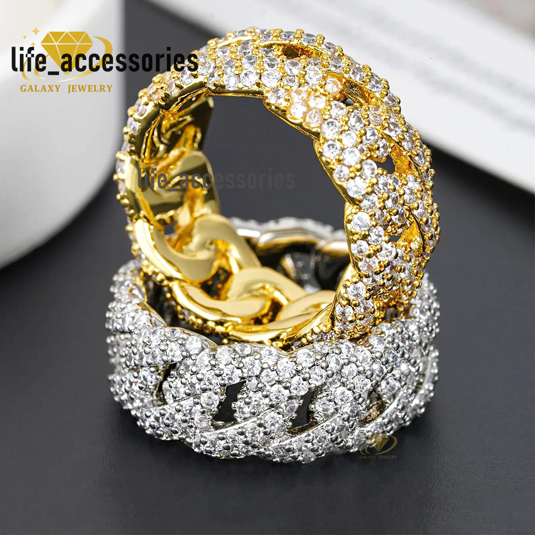 Custom Cuban Link Ring High Quality Iced Out Vvs Moissanite Bling Diamond Fine Jewelry 925 Sterling Silver Mens Ring