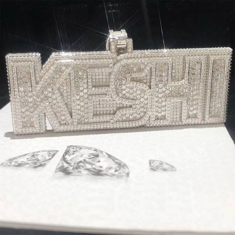 Personality Hip Hop Sterling Silver Moissanite Name Mosaic Alphabet Pendant for Men Customizable