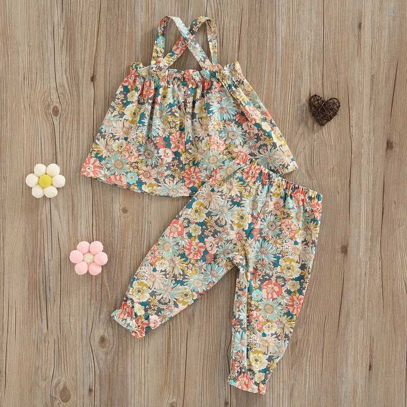 1-5 year preschool girls summer set sleeveless and backless vest+elastic band floral pants for girls casual 2-piece setXJ250410