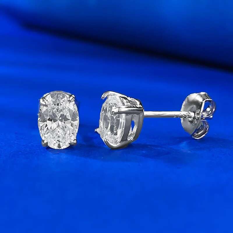 2025 Ins Top Sell Elegant Simple Fine Jewelry Real 100% 925 Sterling Silver Oval White Moissantite Diamond Women Stud Earring