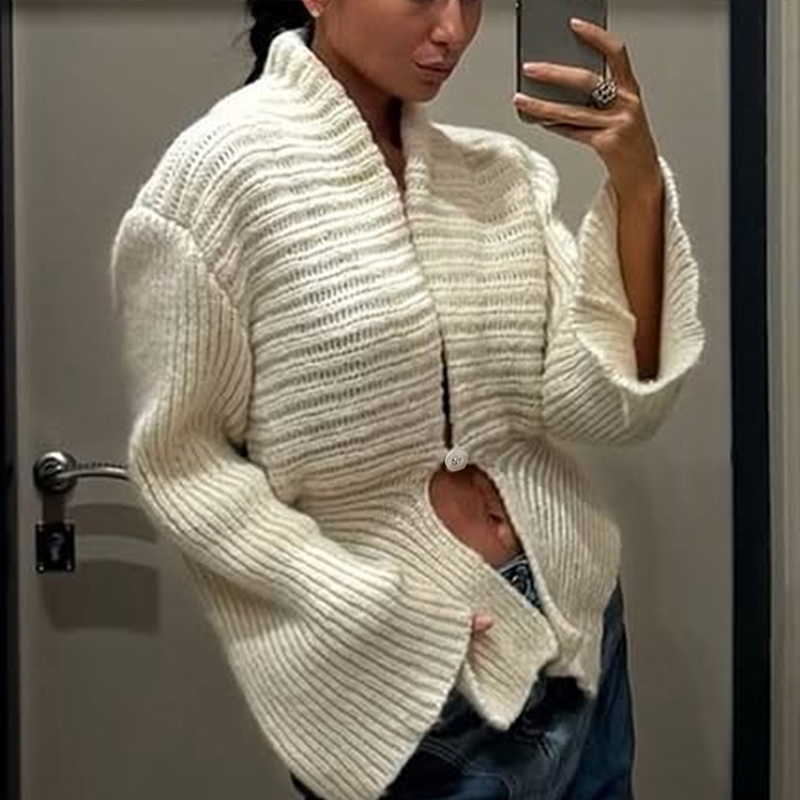 Women's solid-color top, V-neck button-down pullover sweater, popular long-sleeved clothing for autumn and winter, casual and elegant, herbst clo