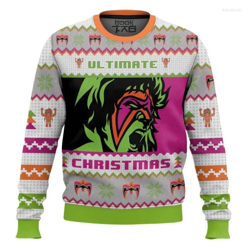 Men's Sweaters Ultimate Warrior Christmas Pro Wrestling Ugly Sweater Funny Holiday Party Pullover Plus Size Mens Xmas Gift