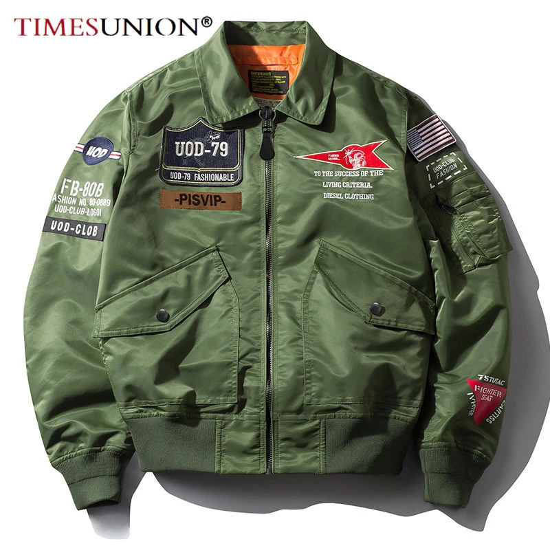 Spring Autumn Male Jackets Thin Army Green Motorcycle Ma1 Pilot Air Men Bomber Jacket Embroidery Lapel AllMatch w251015