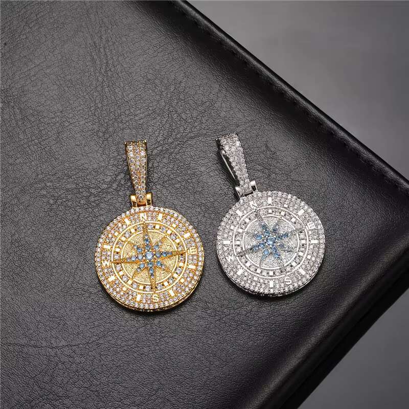 De GRA Certificate Hip Hop Jewelry Mens 925 Sterling Silver VVS Moissanite Diamond Iced Out Diamond Compass Pendant Necklace