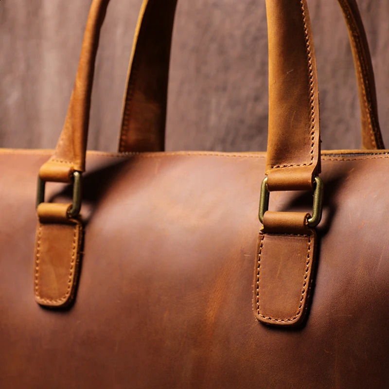 LUOKIR Real Leather Handbag for Men Retro Crazy Horse Cowboy Office Computer Bag 14 inch Laptop Simple Business briefcase 250409