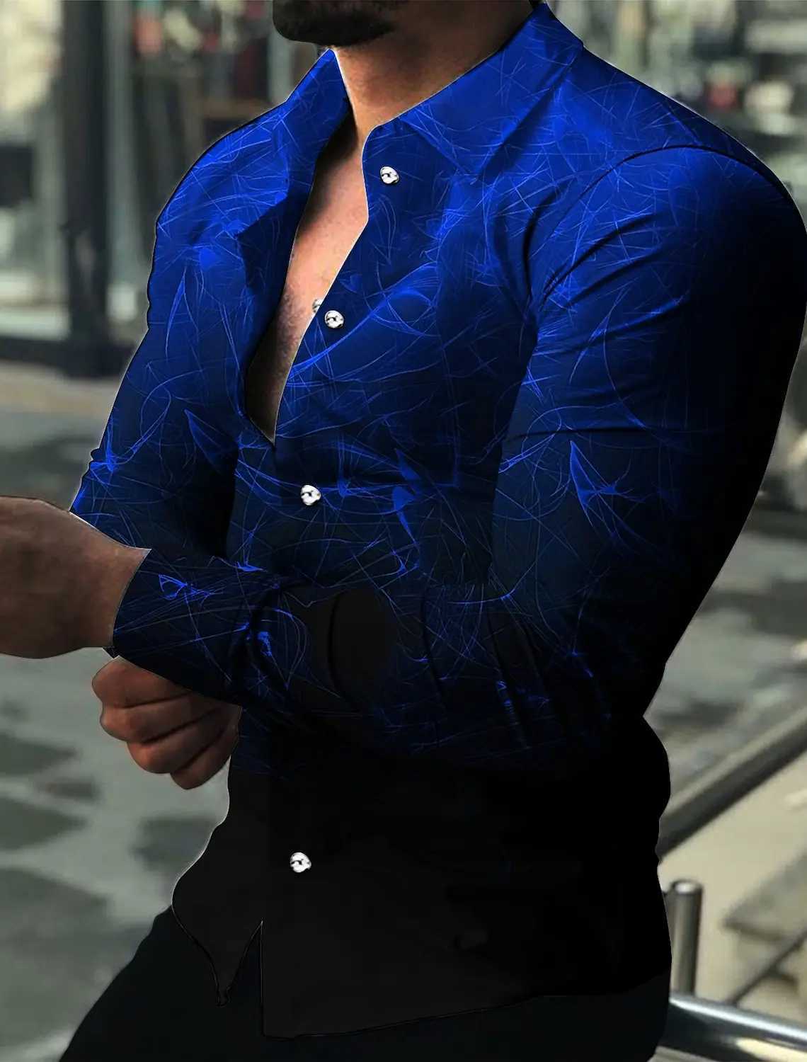 Mens Shirt Graphic Shirt Geometric Gradient Turndown 3D Print Long Sleeve Button-Down casual Clothing Apparel Fashion Designer K251110