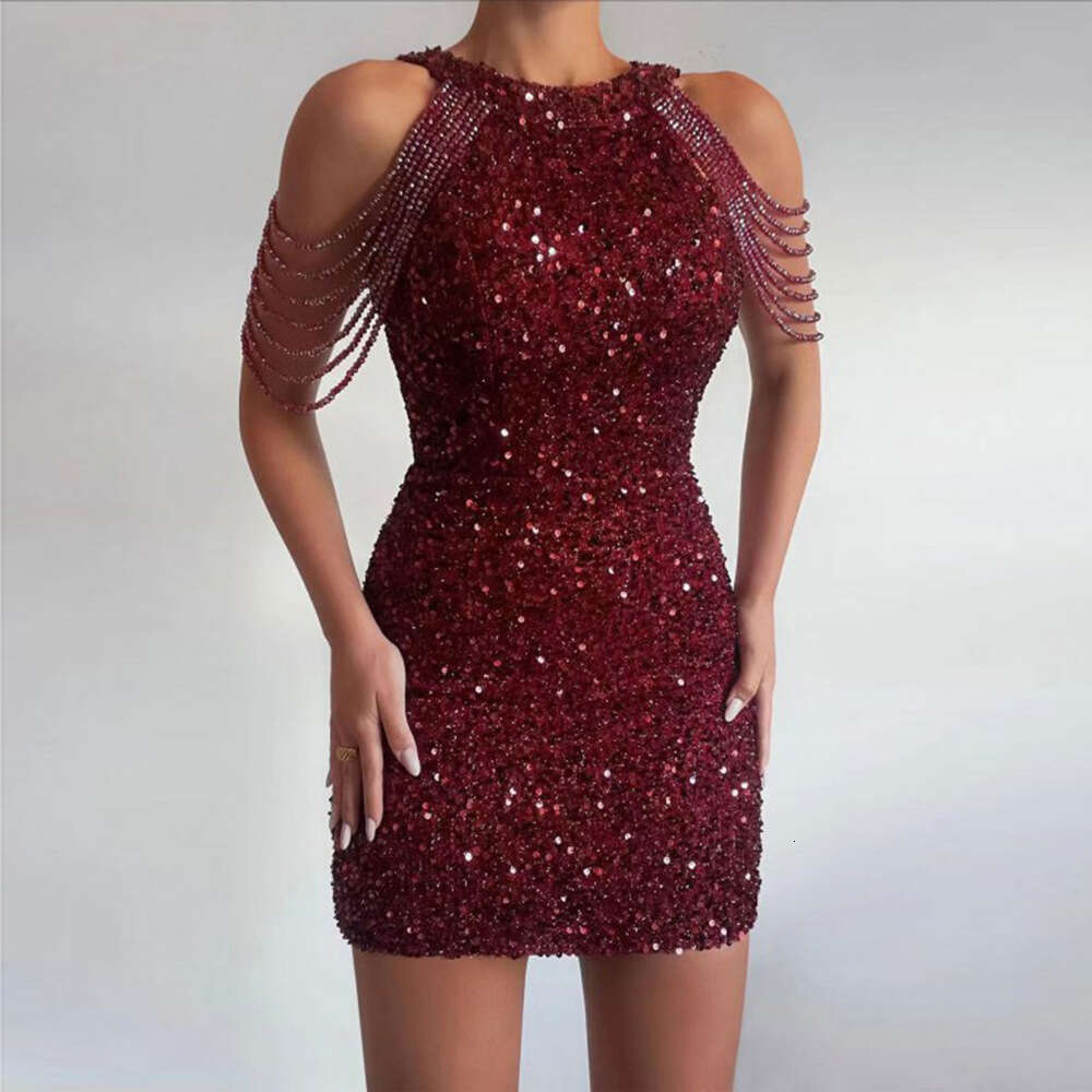 2025 Spring Summer New Fashion Halter SEXY DRESSES FOR WOMEN Crystal Tassel Bodycon Sequin Night club maxi dress Evening Gown