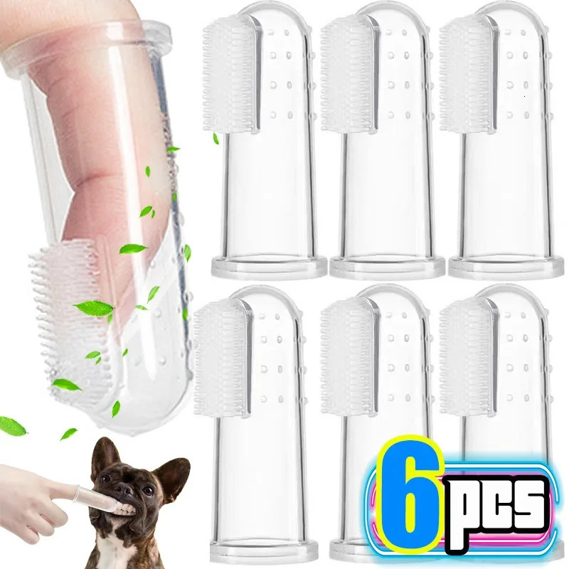 Silicone Soft Pet Finger Cuff Toothbrushes Dog Brush Bad Breath Tartar Teeth Care Tool Cat Cleaning Scrub Silicagel Supplies 251110