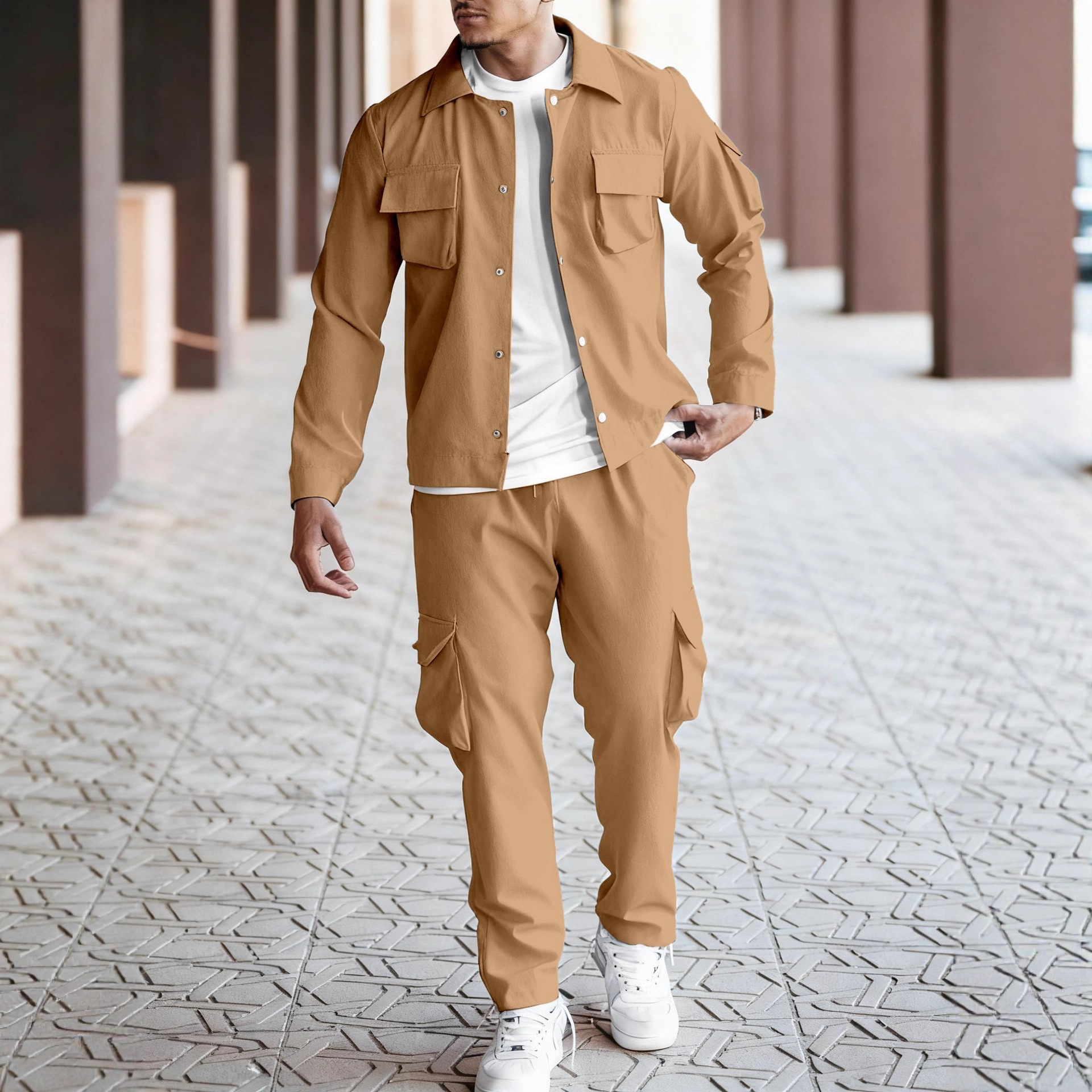 Mens workwear multi-pocket long sleeved jacket sets long pants suit casual motorcycle suit tracksuits 2pcs sets fashion designer Tracksuit two pieces 