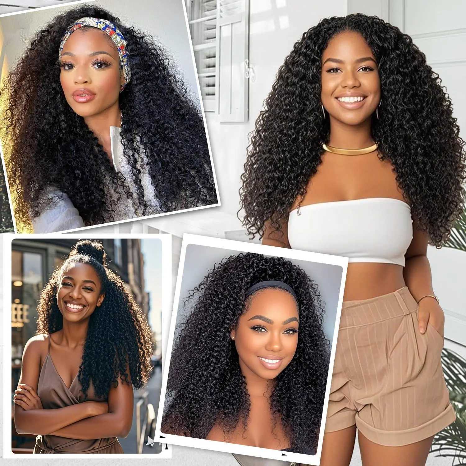 200 Density 3 In 1 Half Wigs Human Hair Curly Glueless Wig Natural Curly Adjustable 16-32 inches Half Wig For WomenT251111