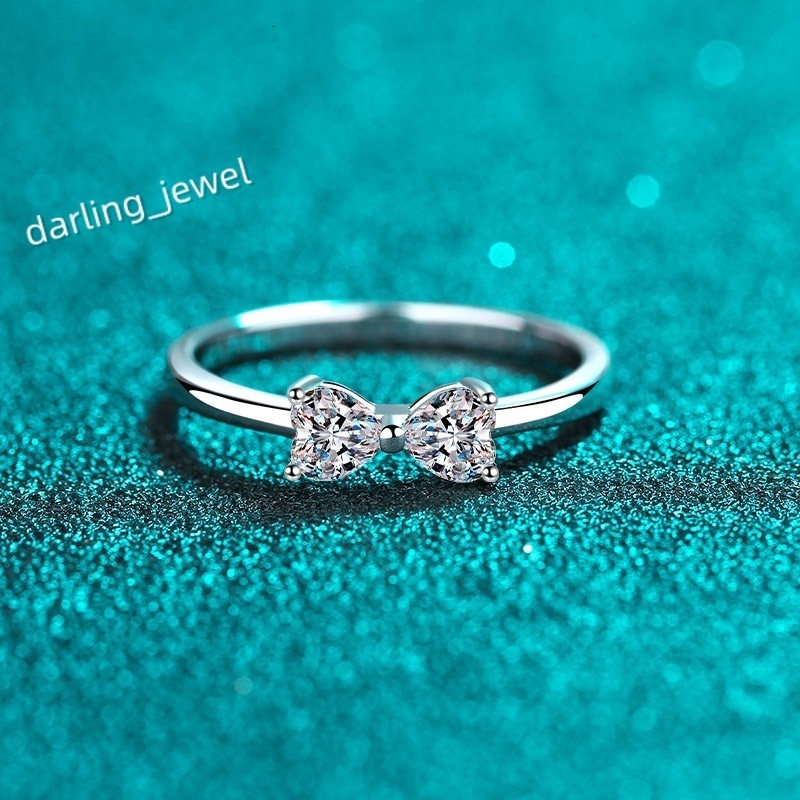 925 Sterling Silver Womens Stylish Wedding Ring Beautiful Heart-to-Heart Design with PT950 Gold Medal Plating Moissanite Rings