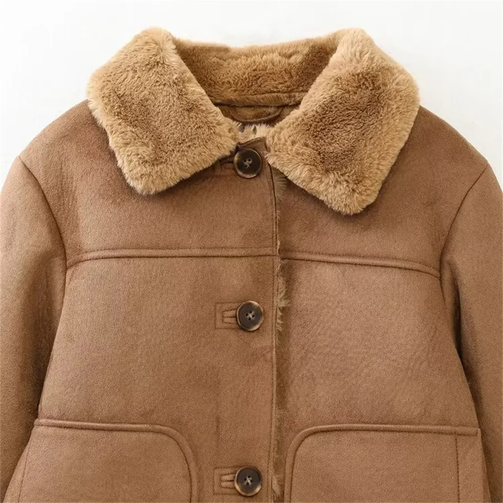 Autumn Womens Fashion Casual Suede Texture Effect Double sided Short Jacket Coat 251105