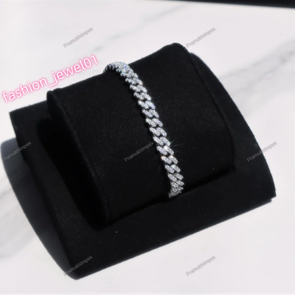 6mm Moissanite S925 Cuban Bracelet In White Gold plated Fancy Hip Hop rapper style unique Jewellery manufactur by pramukhimpex