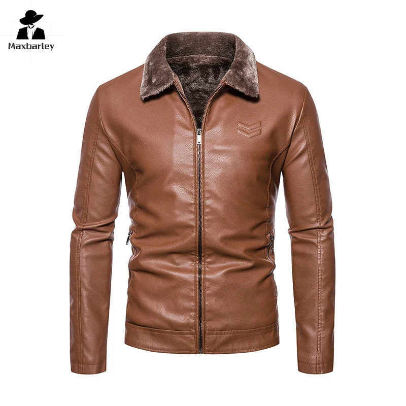 Winter Warm Leather Jacket Mens Fur Collar Windproof Thick Wool Motorcycle Coat Fashion Leather Biker Jacket 251110