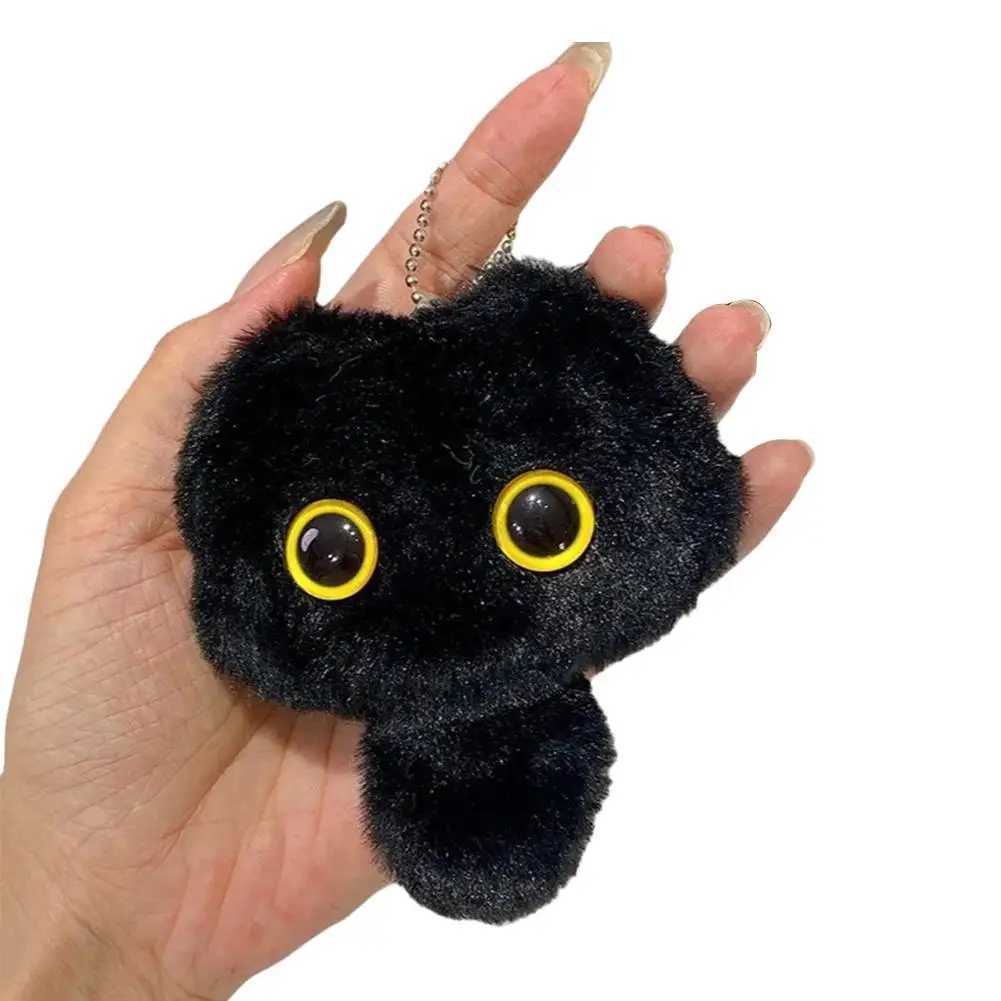 Cute black cat plush toy keychain cartoon kitten soft filled doll pendant car key backpack decoration doll pendant keychain W250411