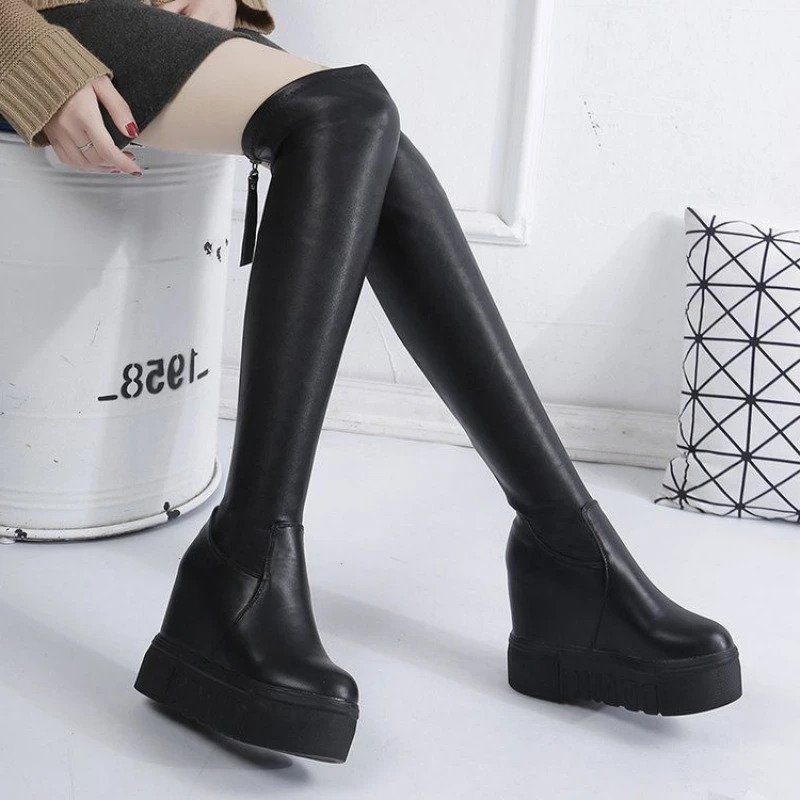 Shoes for Woman Tassel Footwear Above Over The Knee Womens Boots Wedge Heel Round Toe Thigh High Spring Autumn 251110