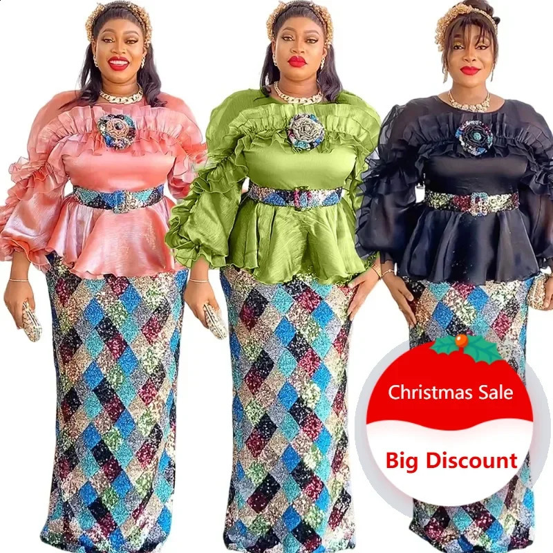Elegant African womens clothing plus size Christmas wedding party long skirt Dashiki Ankara robe 250411