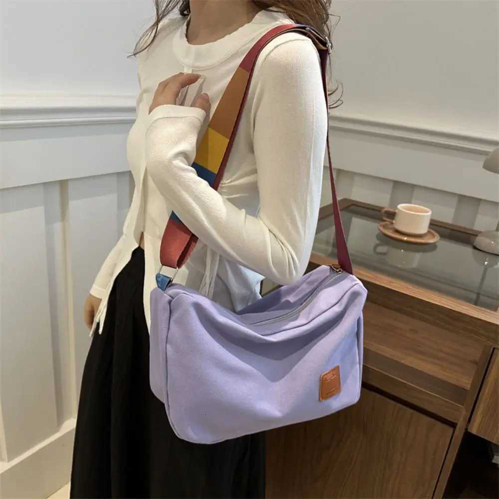 Casual Canvas Crossbody Bags Colored Shoulder Strap Solid Color Messenger Bag Vintage Shoulder Bag WomenT251110