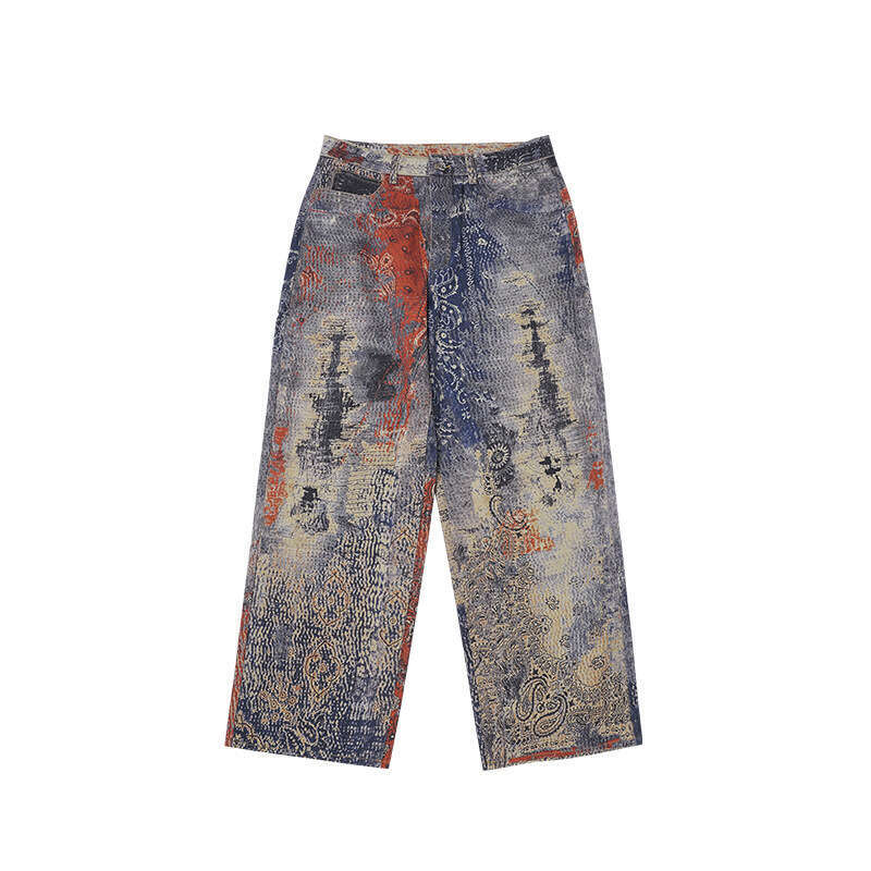 Women's Wear Women's Wear High Street Cashew Flower Digital Printed Denim Workwear Loose Y2k Jeans