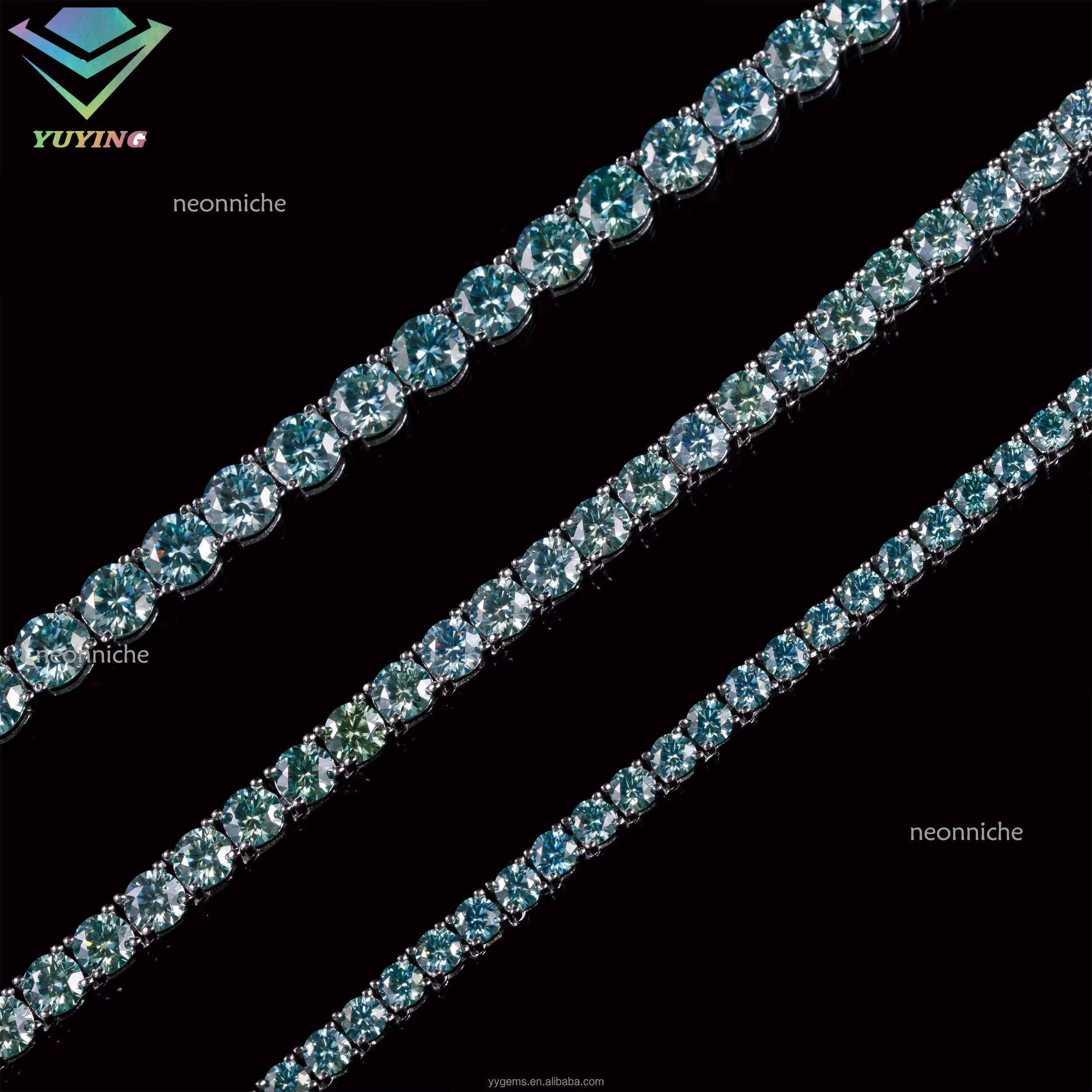Stocks Fancy Color Tennis Chain Hip Hop Rock Sier Moissanite Bracelet Gold Plated Cuban Necklace