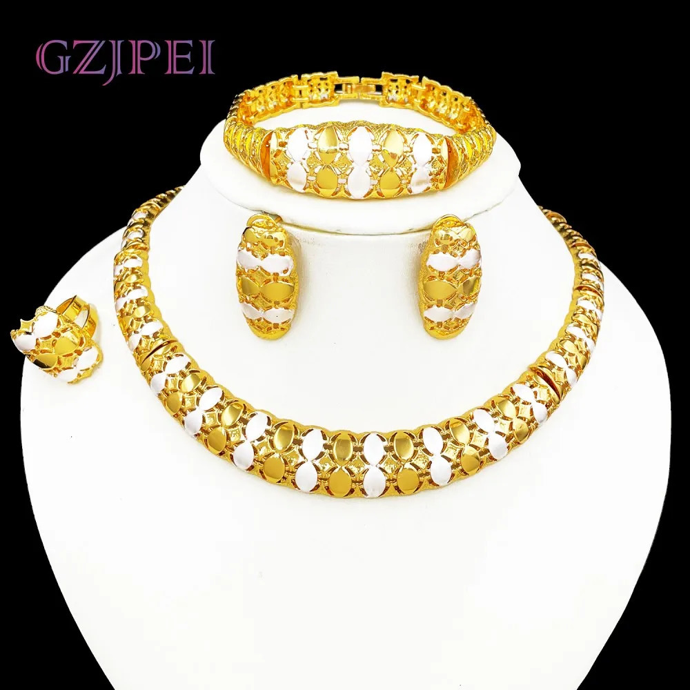 GZJPEI Hight Quality Big Jewelry Set 18K Gold Plated Two Tone Necklace Bracelet Sets Durable Hypoallergenic Gift 2025 INS 251103