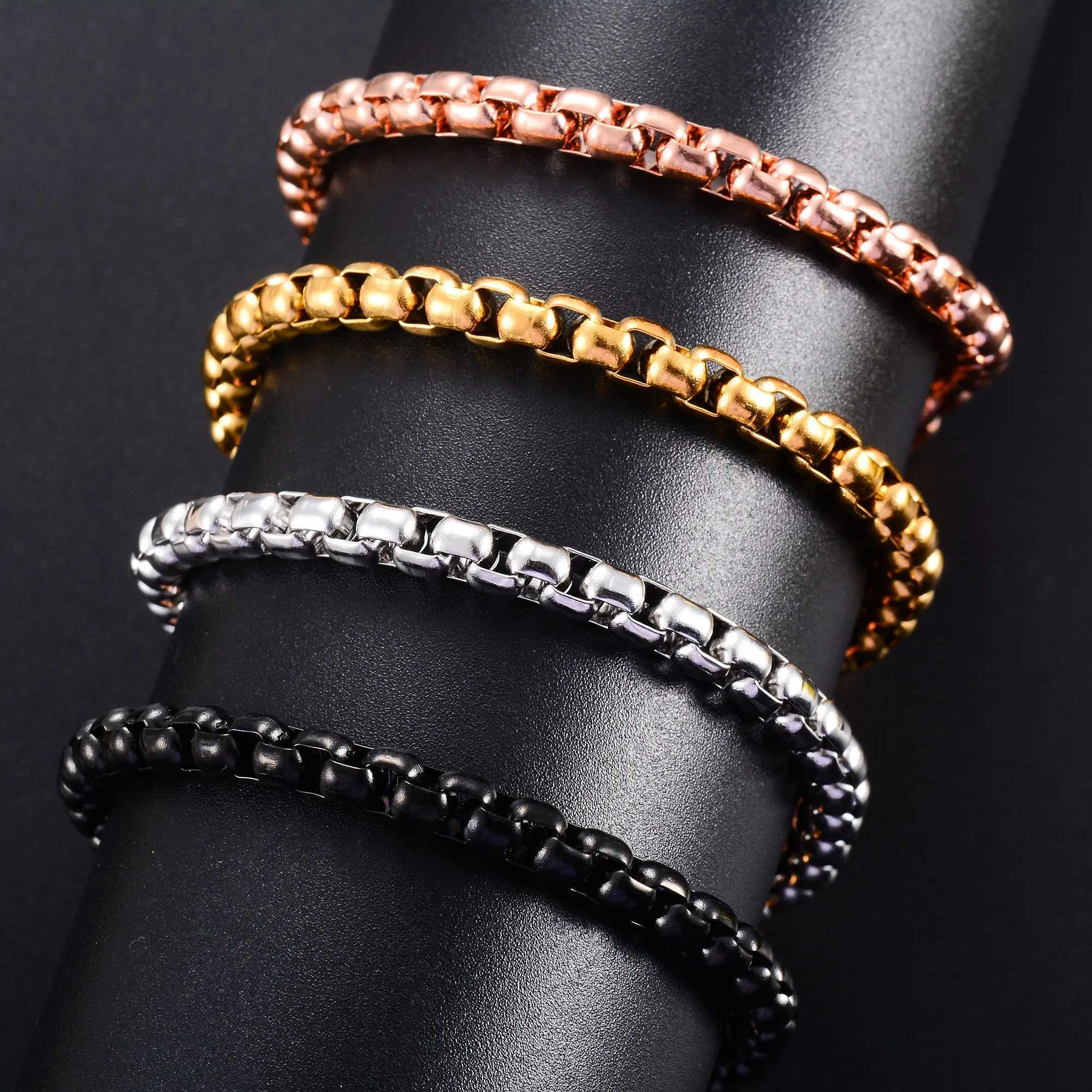 Classic Stainless Steel Square Box Chain Bracelet for Women Men Hand Foot Ankle Chain Bangle Wristband Anklets Metal JewelryC250410