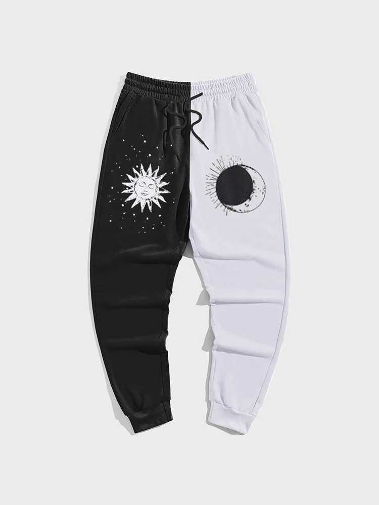 Black and white graffiti mens pants fashion gym sports pants Korean popular clothing hip-hop 3D printing Y2k mens clothing winter close-up pantsXJ2504