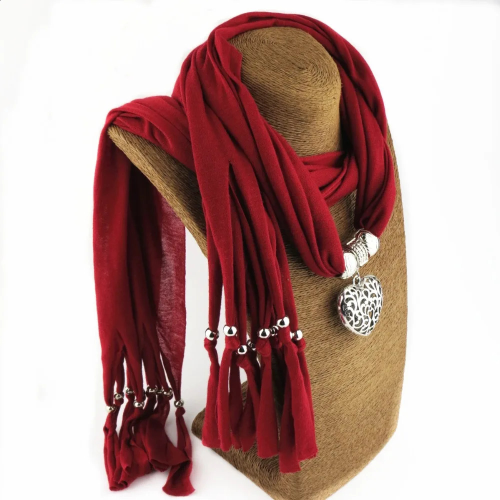 fashion ethnic polyester plain weave tie dye tassel hollow peach pendant jewelry scarf necklace womens scarf 250409
