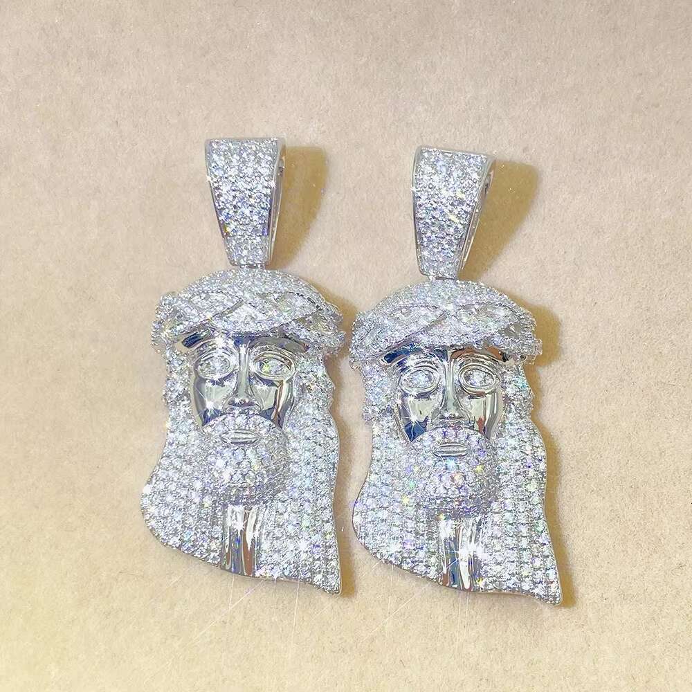 Manufacturer Direct Sale High Quality Hip Hop Iced Out Solid Back Jesus Head 925 Gold Plated Mens Necklace Pendant