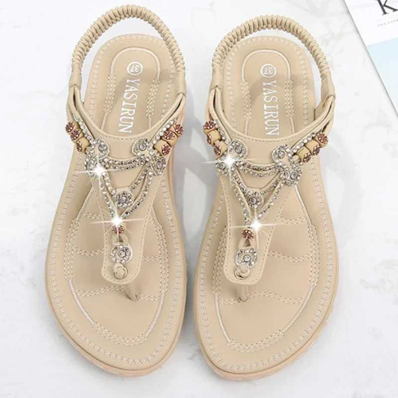 2024 womens summer Roman sandals with toe clip Rhine wedge platform beach Bohemian flip sandalsXJ250410