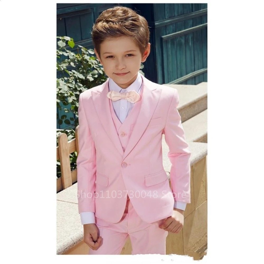 Pink Boy Wedding Party Costume Lapel Blazer Vest Pants Children Formal Suits Dress Kid School Graduation Tuxedos for Spring 250410