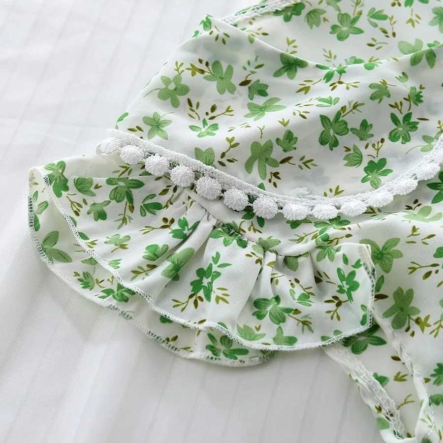 Summer childrens girl set cute floral print short sleeved T-shirt and shorts 2PC set casual set baby clothingXJ250410