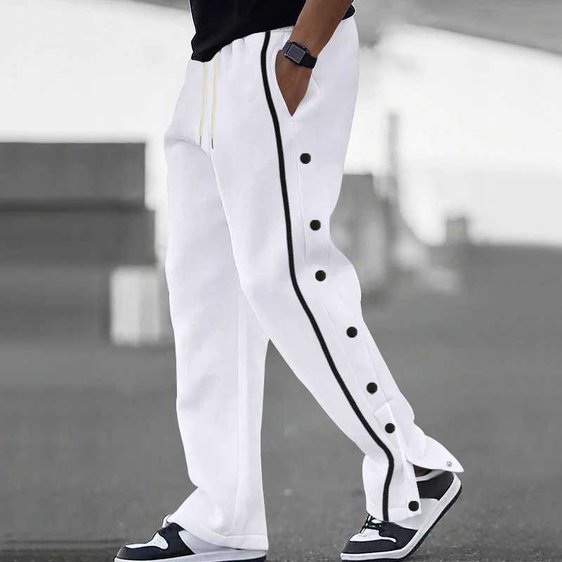 Spring and Autumn New Retro Straight Leg Mens Casual Side Buckle Design Sports Soft Sweating Pants Loose High StreetXJ250410