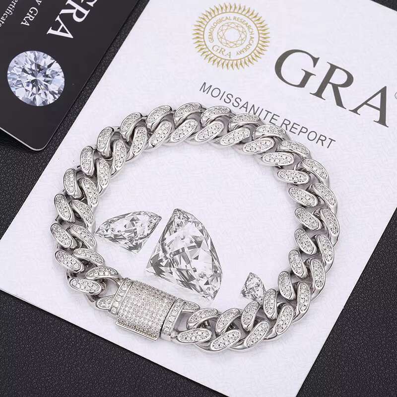 Hip Hop Link Chain S925 Sterling Silver Bracelet Iced Out Cuban Bracelet for Men VVS Mossanite Bracelet