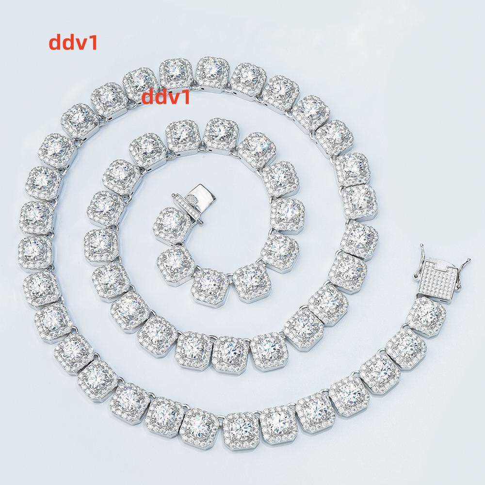 Hip Hop Iced D Color VVS 925 Sterling Silver Tennis Square Suger Chain Necklace Moissanite Diamond for Men