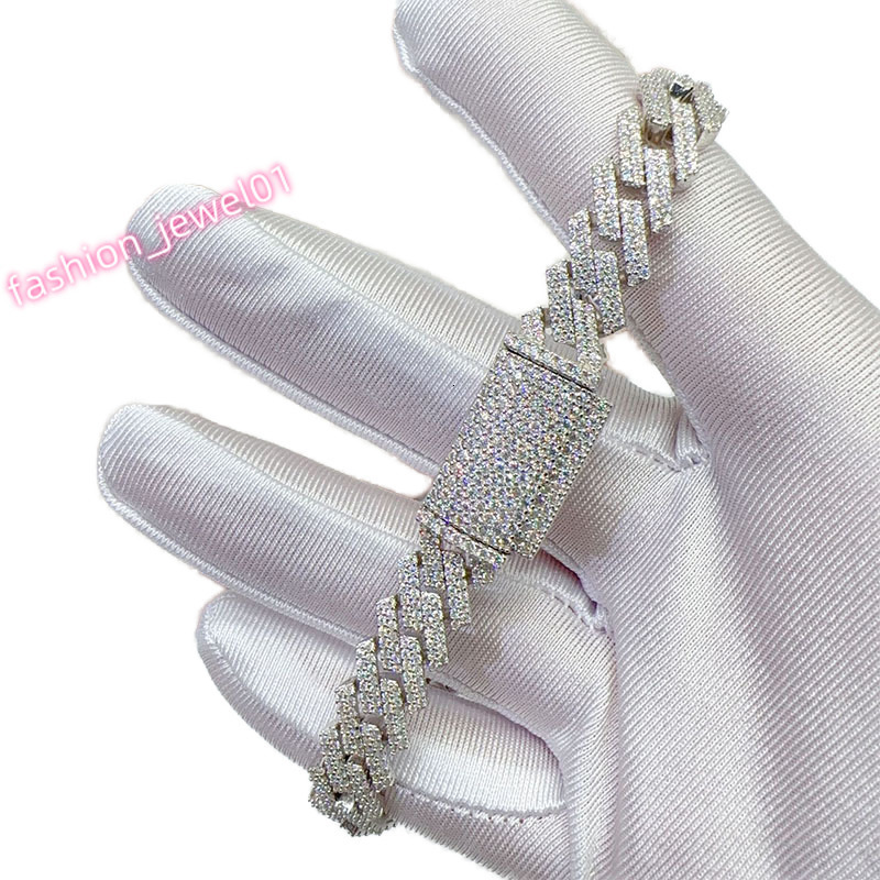 Wholesale Price Lab Diamond Moissanite Silver 925 Vvs Moissanite Iced Out Hip Hop Jewelry Cuban Bracelet